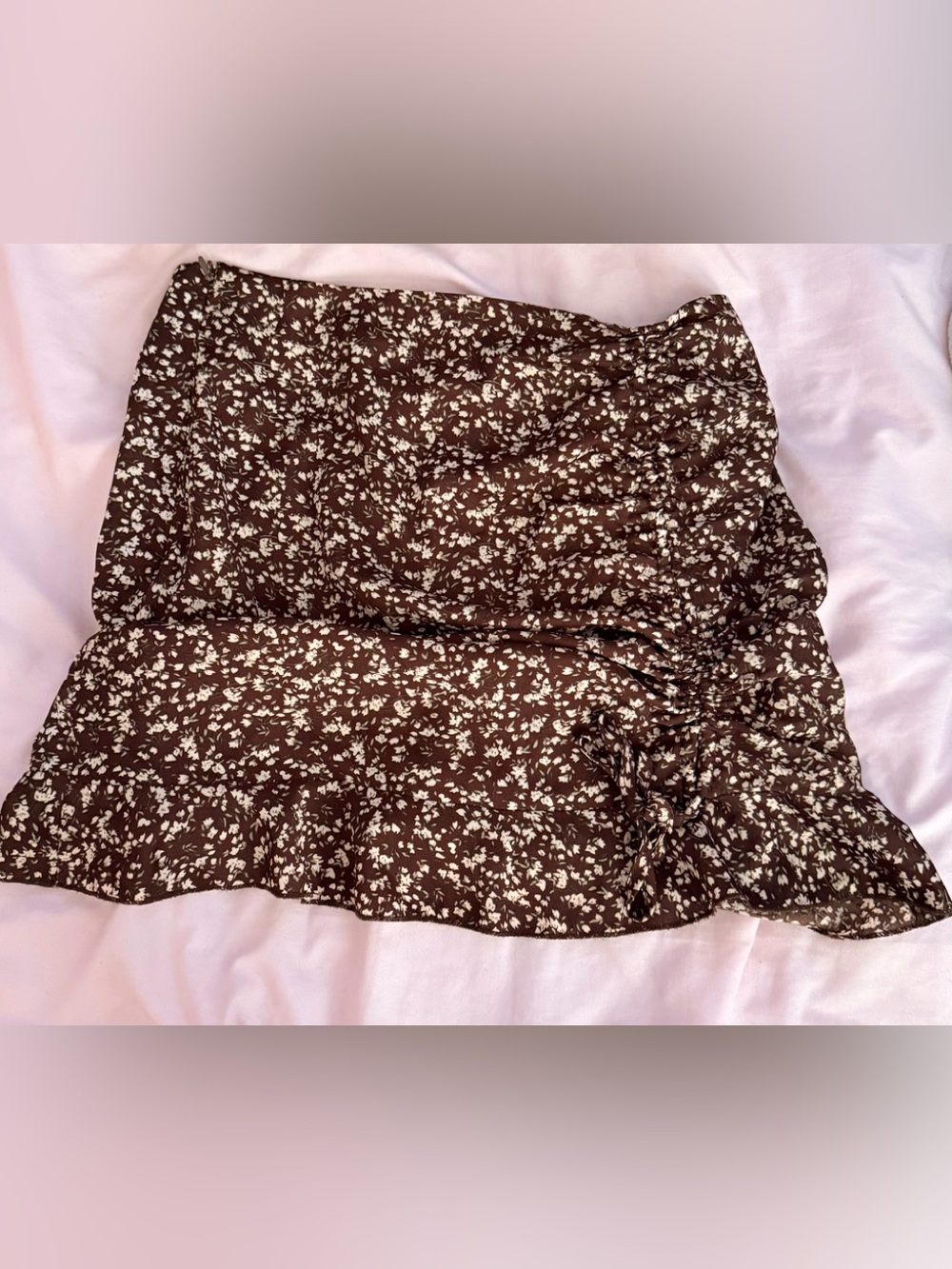 Brown Floral Ruffled Skirt with Cream Print